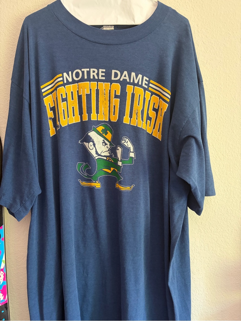 Vintage 80’s Blue Notre Dame Fighting Irish Graphic Tee single stitch shirt